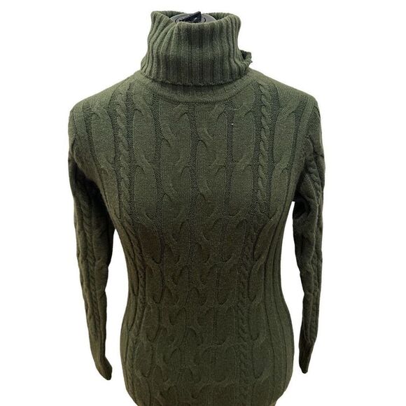 Hunter green cable sweater midi dress - Picture 2 of 6